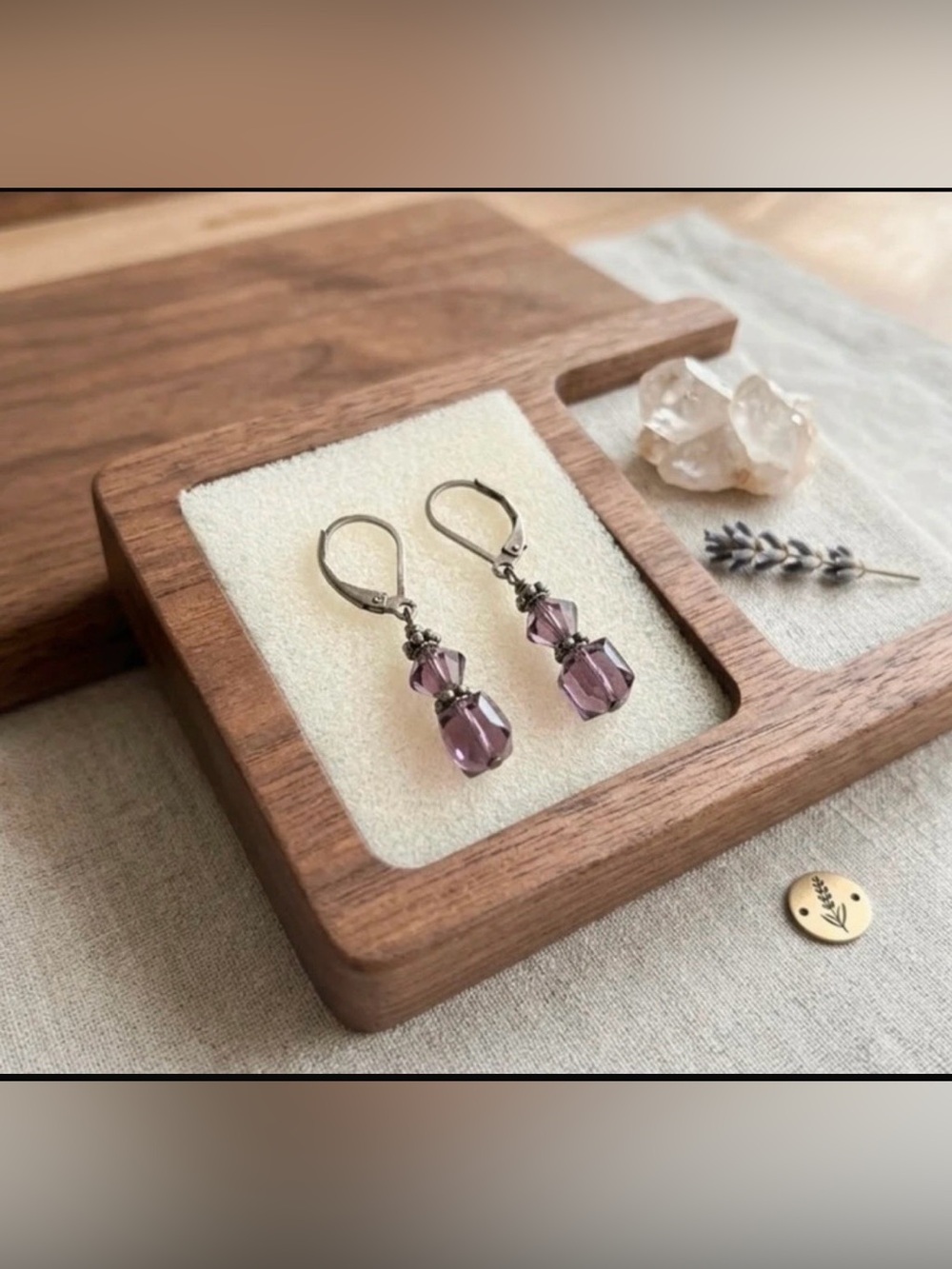 Handcrafted Purple Crystal Drop Earrings